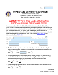 Document preview: Elementary School Level Emergency Compliance and Assurance Form - Utah