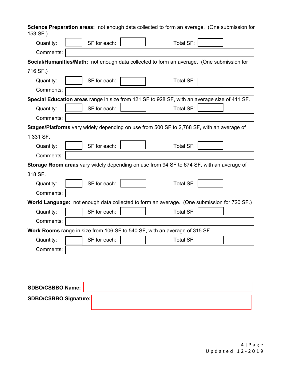 Form SP-5 Right Sizing Charter School Educational Facilities Form - Utah, Page 4