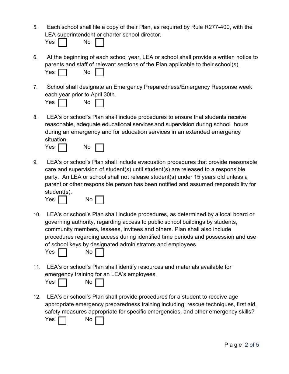 Lea Emergency Compliance and Assurance Form - Utah, Page 2