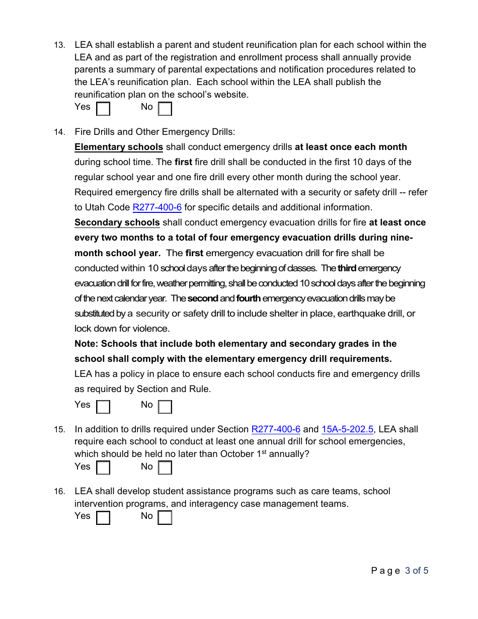 Lea Emergency Compliance and Assurance Form - Utah, Page 3