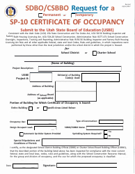 Document preview: Form SP-10 Request for Certificate of Occupancy - Utah