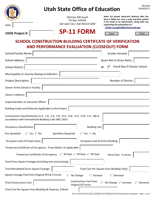 Form SP-11  Printable Pdf