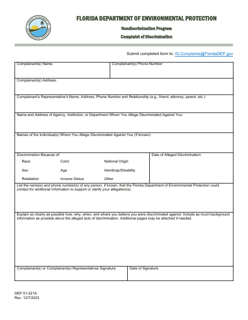 Form DEP51-221A  Printable Pdf
