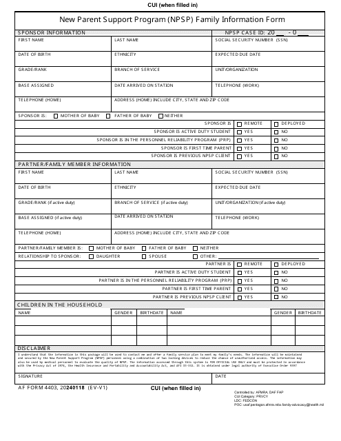 AF Form 4403 New Parent Support Program (Npsp) Family Information Form