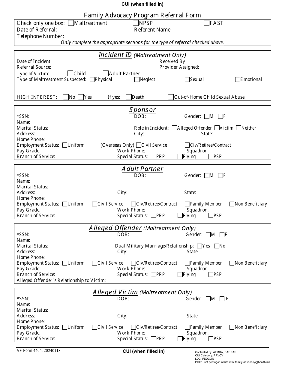 AF Form 4404 Family Advocacy Program Referral Form, Page 1