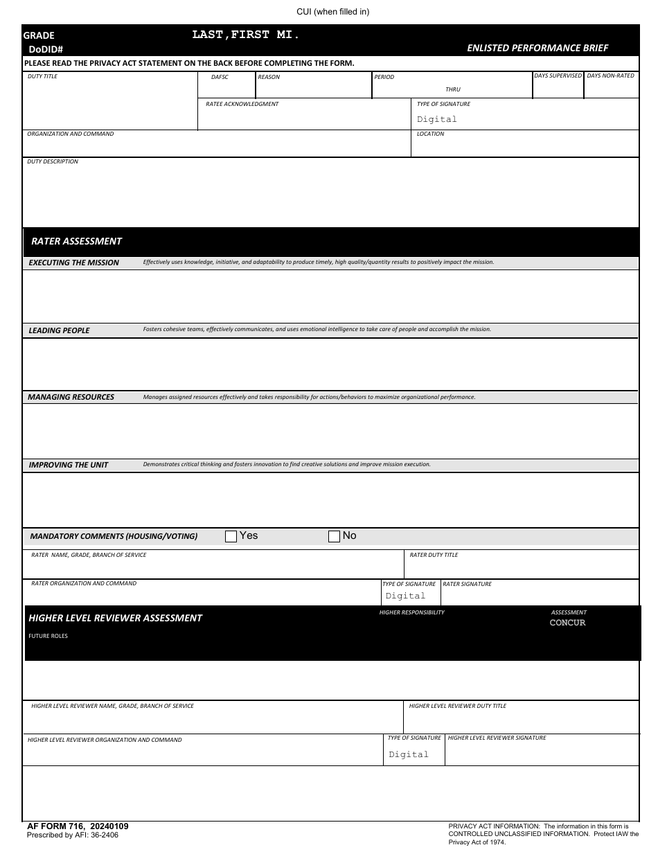 AF Form 716 Download Fillable PDF or Fill Online Enlisted Performance