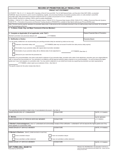 DAF Form 4364  Printable Pdf