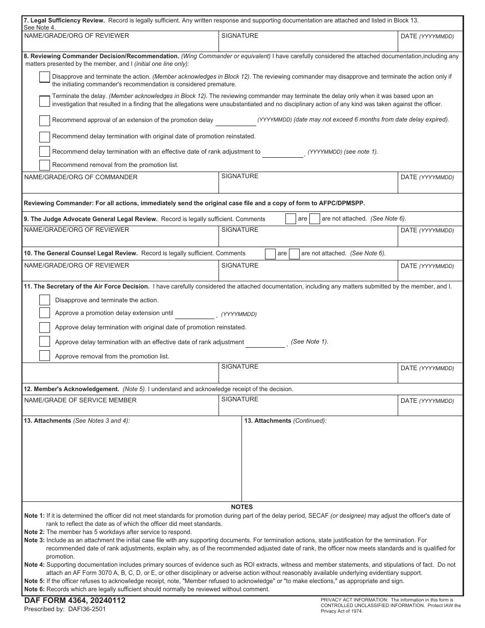 DAF Form 4364 Record of Promotion Delay Resolution, Page 2