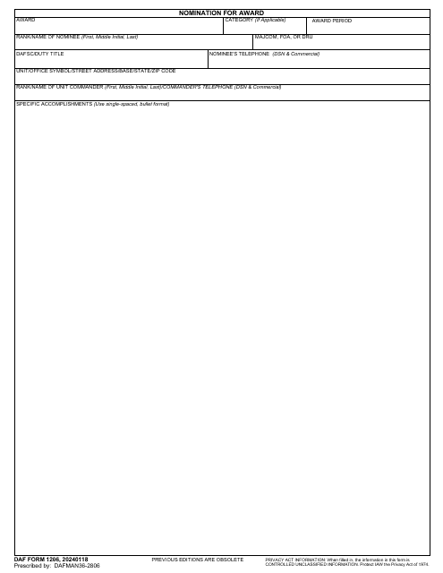 DAF Form 1206  Printable Pdf