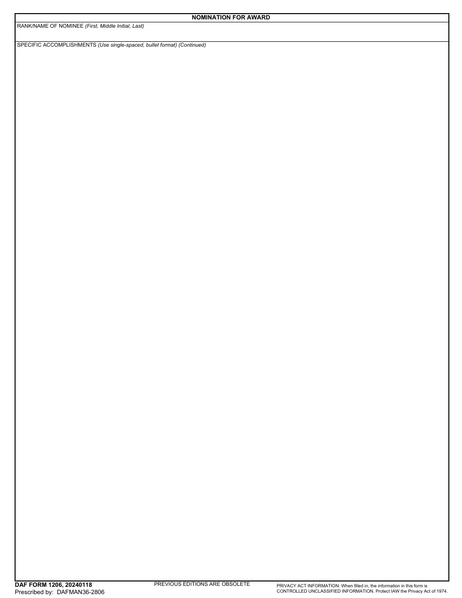 DAF Form 1206 - Fill Out, Sign Online and Download Fillable PDF ...