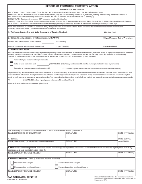 DAF Form 4363  Printable Pdf