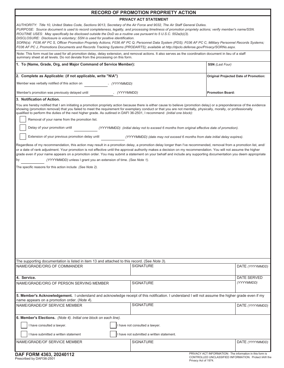 DAF Form 4363 - Fill Out, Sign Online and Download Fillable PDF ...