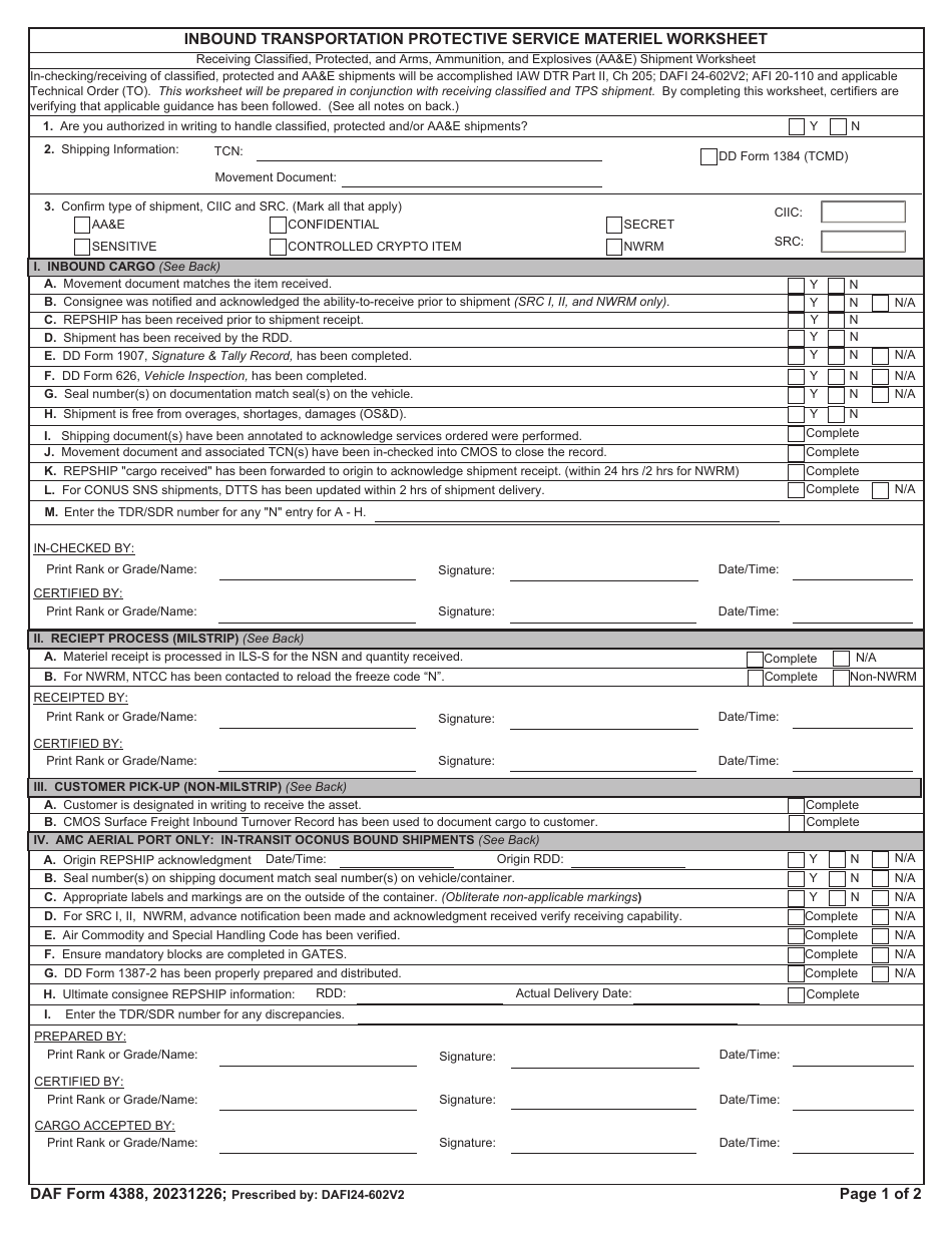 DAF Form 4388 - Fill Out, Sign Online and Download Fillable PDF ...