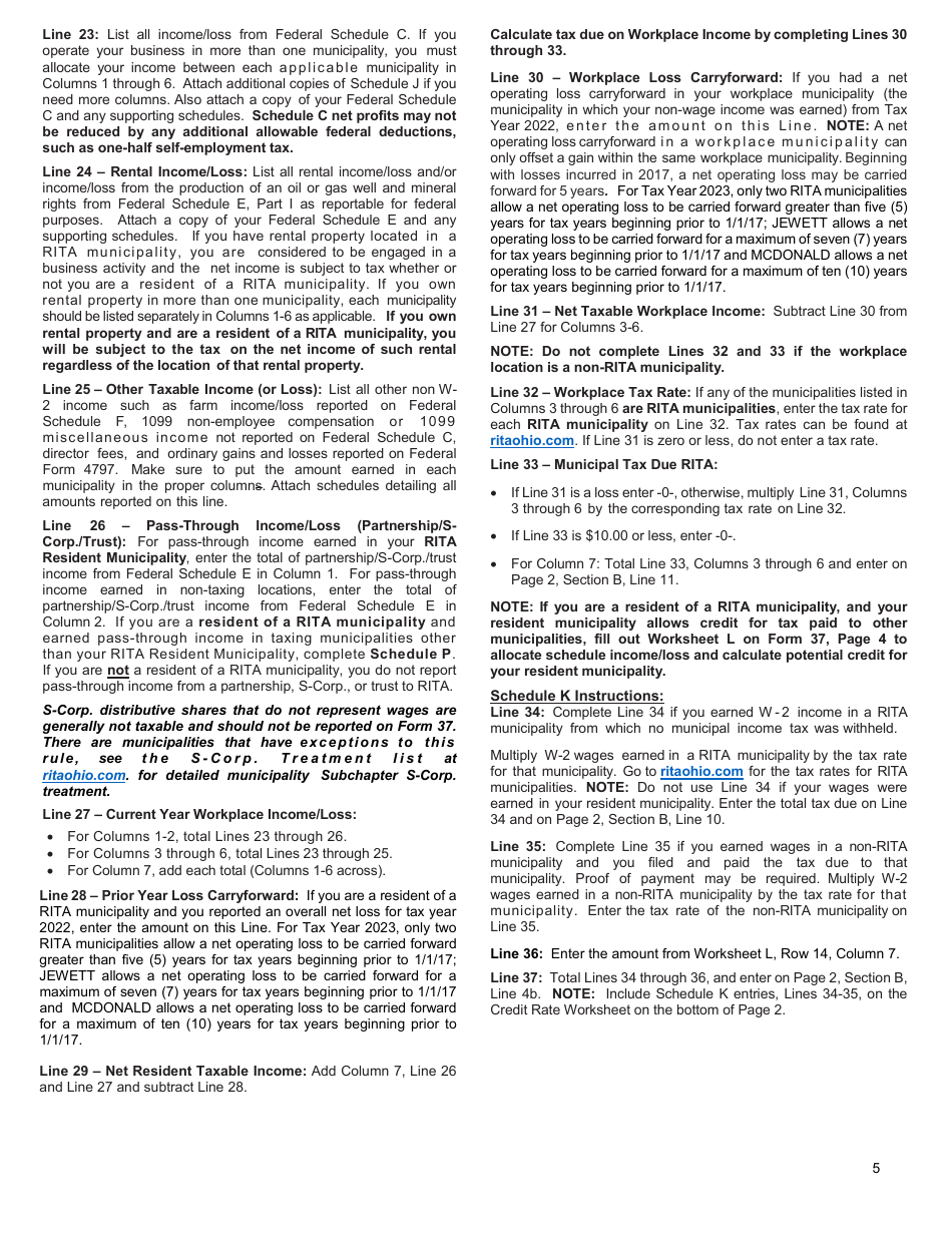 Instructions for Form 37 Rita Individual Income Tax Return - Ohio, Page 6