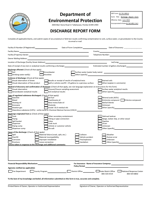 DEP Form 62-761.900(1) Discharge Report Form - Florida