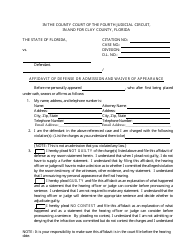 Affidavit of Defense or Admission and Waiver of Appearance - Clay County, Florida