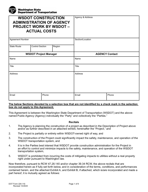 DOT Form 224-110  Printable Pdf