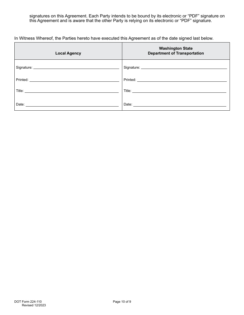 DOT Form 224-110 Wsdot Construction Administration of Agency Project Work by Wsdot - Actual Costs - Washington, Page 10
