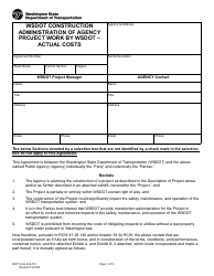 DOT Form 224-110 Wsdot Construction Administration of Agency Project Work by Wsdot - Actual Costs - Washington