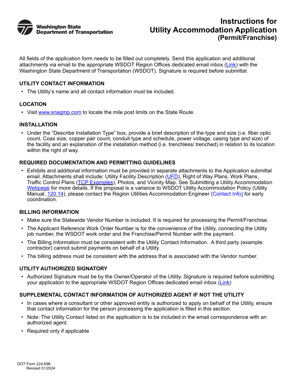 DOT Form 224696 Download Fillable PDF or Fill Online Utility