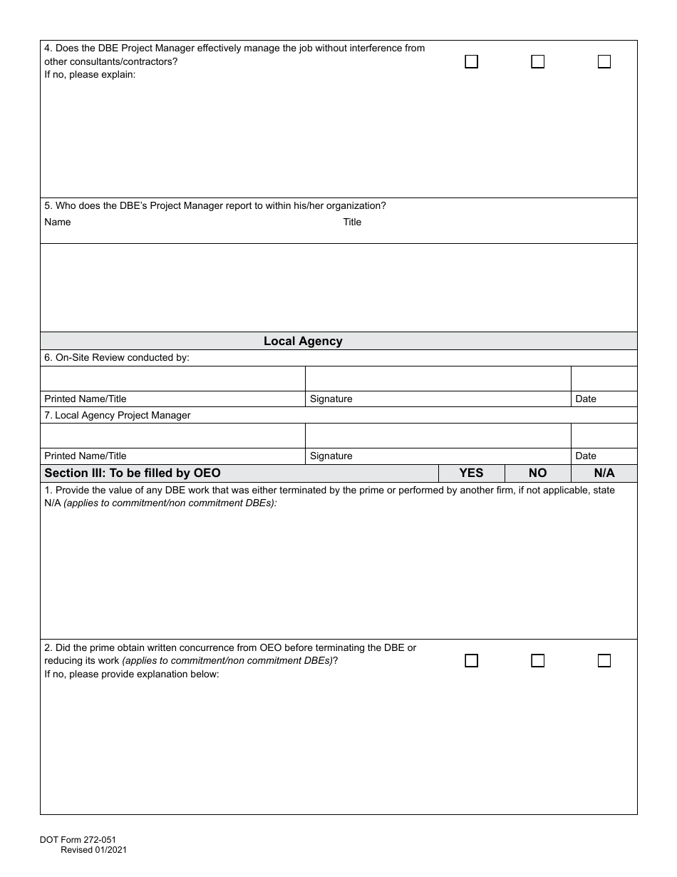 DOT Form 272-051A Local Agency - Dbe / Fsbe Commercially Useful Function on-Site Review for Architect and Engineering / Professional Services - Washington, Page 3