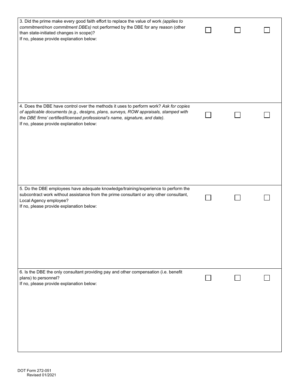 DOT Form 272-051A Local Agency - Dbe / Fsbe Commercially Useful Function on-Site Review for Architect and Engineering / Professional Services - Washington, Page 4