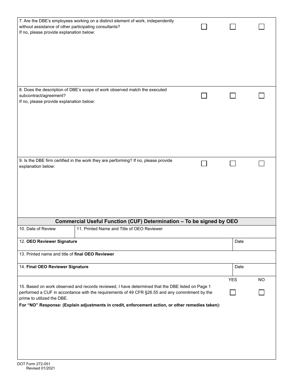 DOT Form 272-051A Local Agency - Dbe / Fsbe Commercially Useful Function on-Site Review for Architect and Engineering / Professional Services - Washington, Page 5