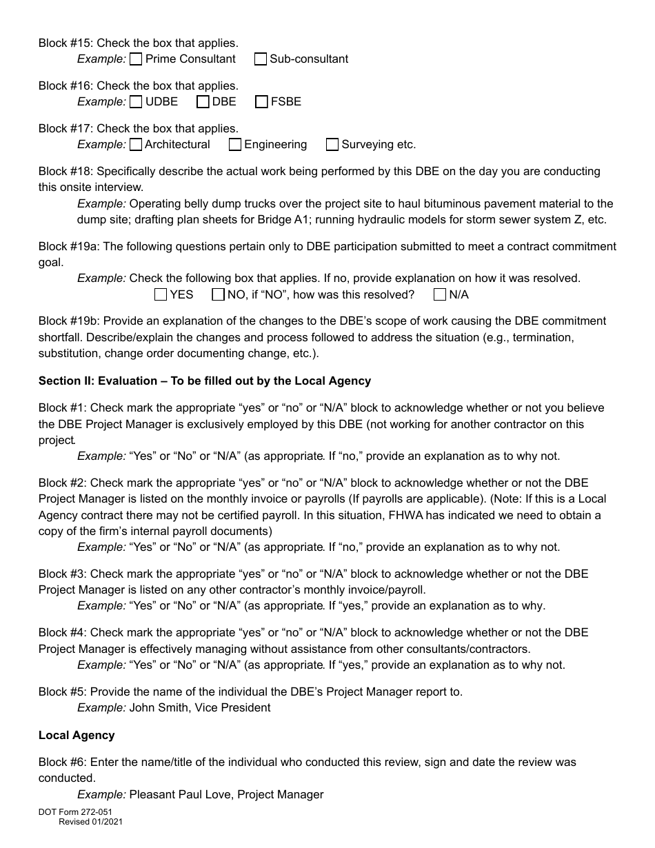DOT Form 272-051A Local Agency - Dbe / Fsbe Commercially Useful Function on-Site Review for Architect and Engineering / Professional Services - Washington, Page 7
