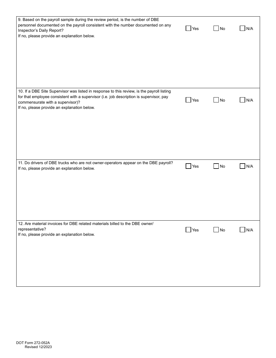 DOT Form 272-052A Local Agency - Dbe / Fsbe Commercially Useful Function on-Site Review for Construction Contractors / Subcontractors - Washington, Page 10