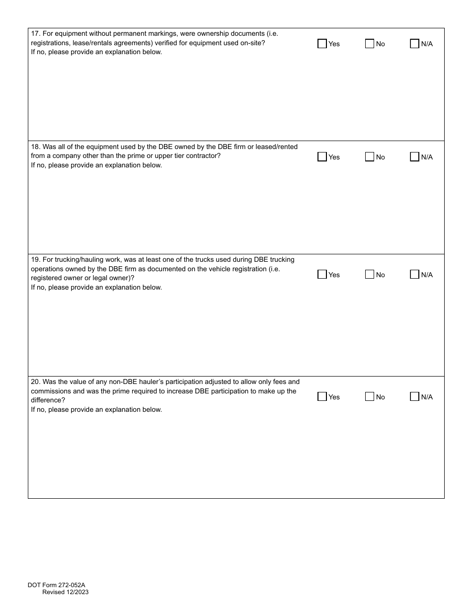 DOT Form 272-052A Local Agency - Dbe / Fsbe Commercially Useful Function on-Site Review for Construction Contractors / Subcontractors - Washington, Page 12