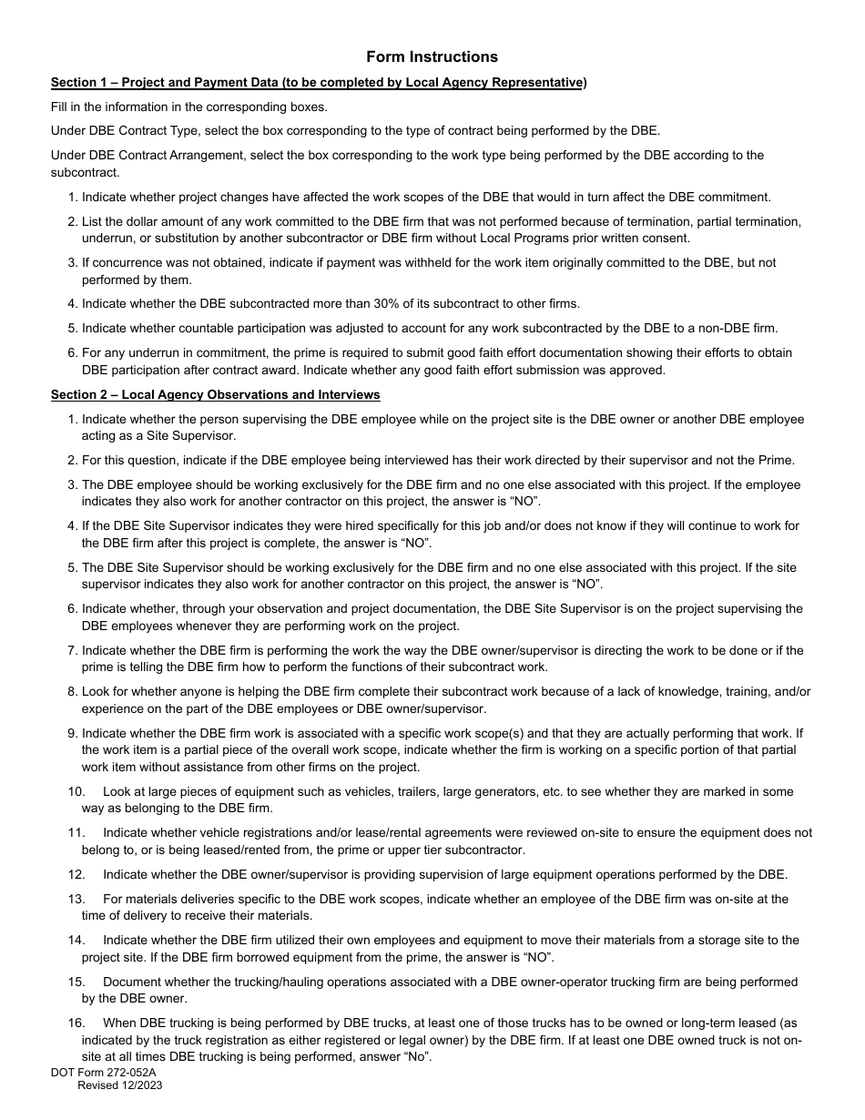DOT Form 272-052A Local Agency - Dbe / Fsbe Commercially Useful Function on-Site Review for Construction Contractors / Subcontractors - Washington, Page 14