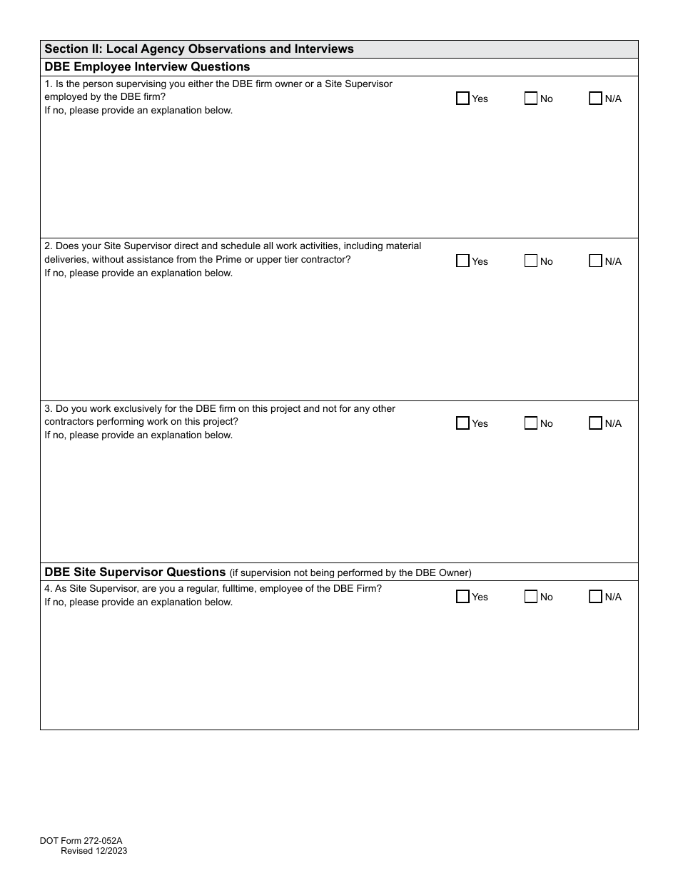 DOT Form 272-052A Local Agency - Dbe / Fsbe Commercially Useful Function on-Site Review for Construction Contractors / Subcontractors - Washington, Page 3