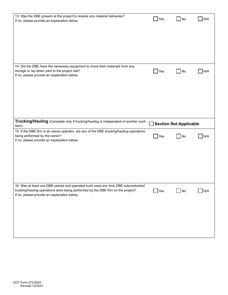 DOT Form 272-052A Local Agency - Dbe / Fsbe Commercially Useful Function on-Site Review for Construction Contractors / Subcontractors - Washington, Page 6
