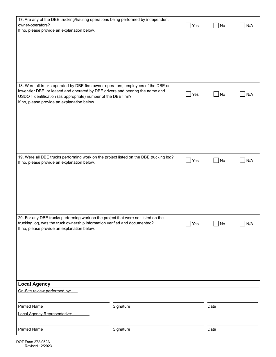 DOT Form 272-052A Local Agency - Dbe / Fsbe Commercially Useful Function on-Site Review for Construction Contractors / Subcontractors - Washington, Page 7