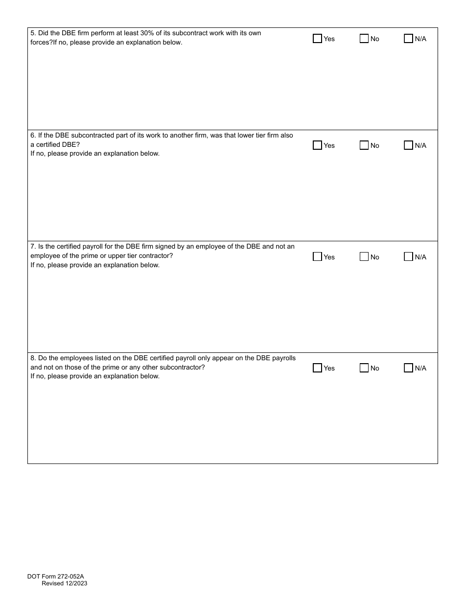 DOT Form 272-052A Local Agency - Dbe / Fsbe Commercially Useful Function on-Site Review for Construction Contractors / Subcontractors - Washington, Page 9