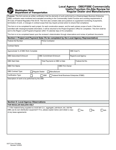 DOT Form 272-064A  Printable Pdf