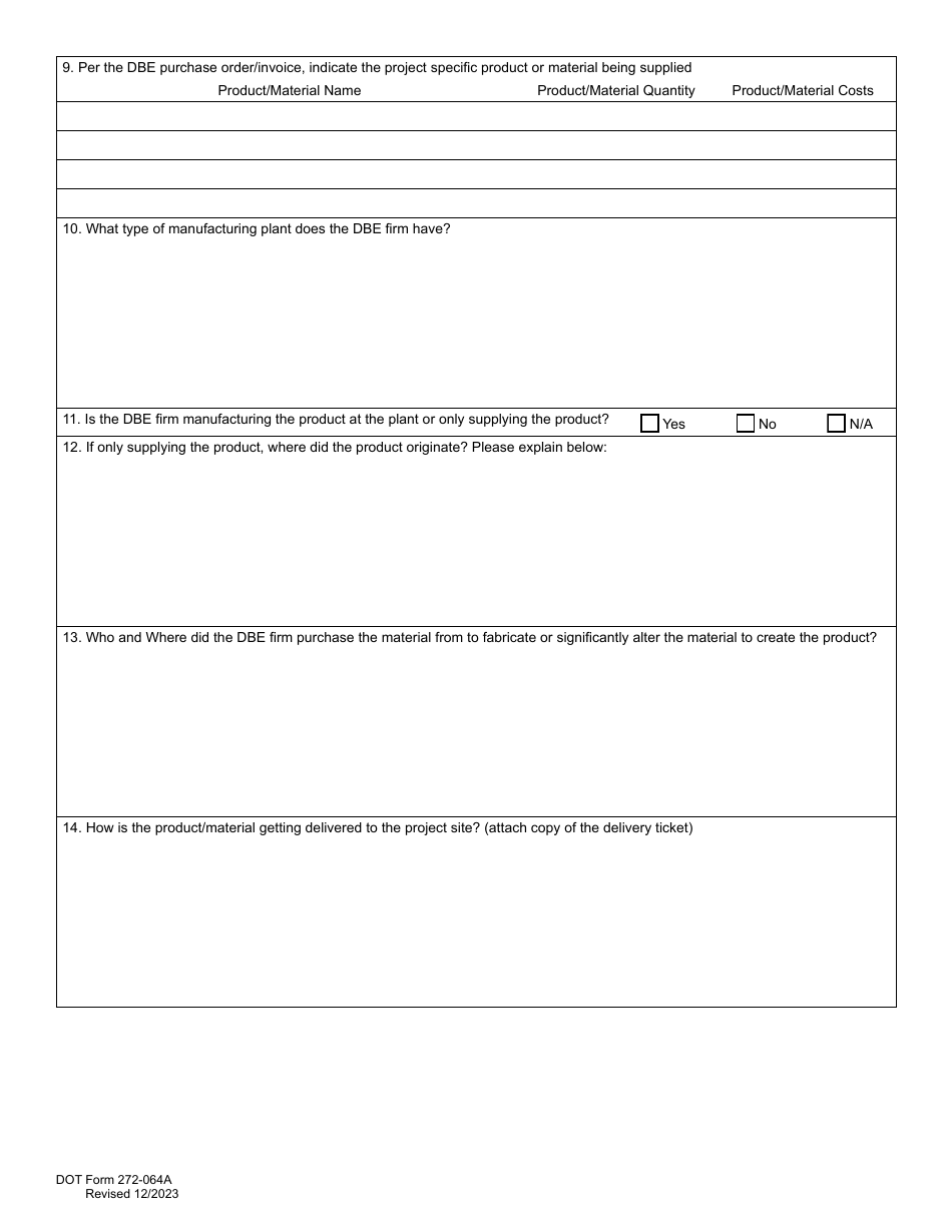 DOT Form 272-064A Local Agency - Dbe / Fsbe Commercially Useful Function on-Site Review for Regular Dealer and Manufacturers - Washington, Page 4