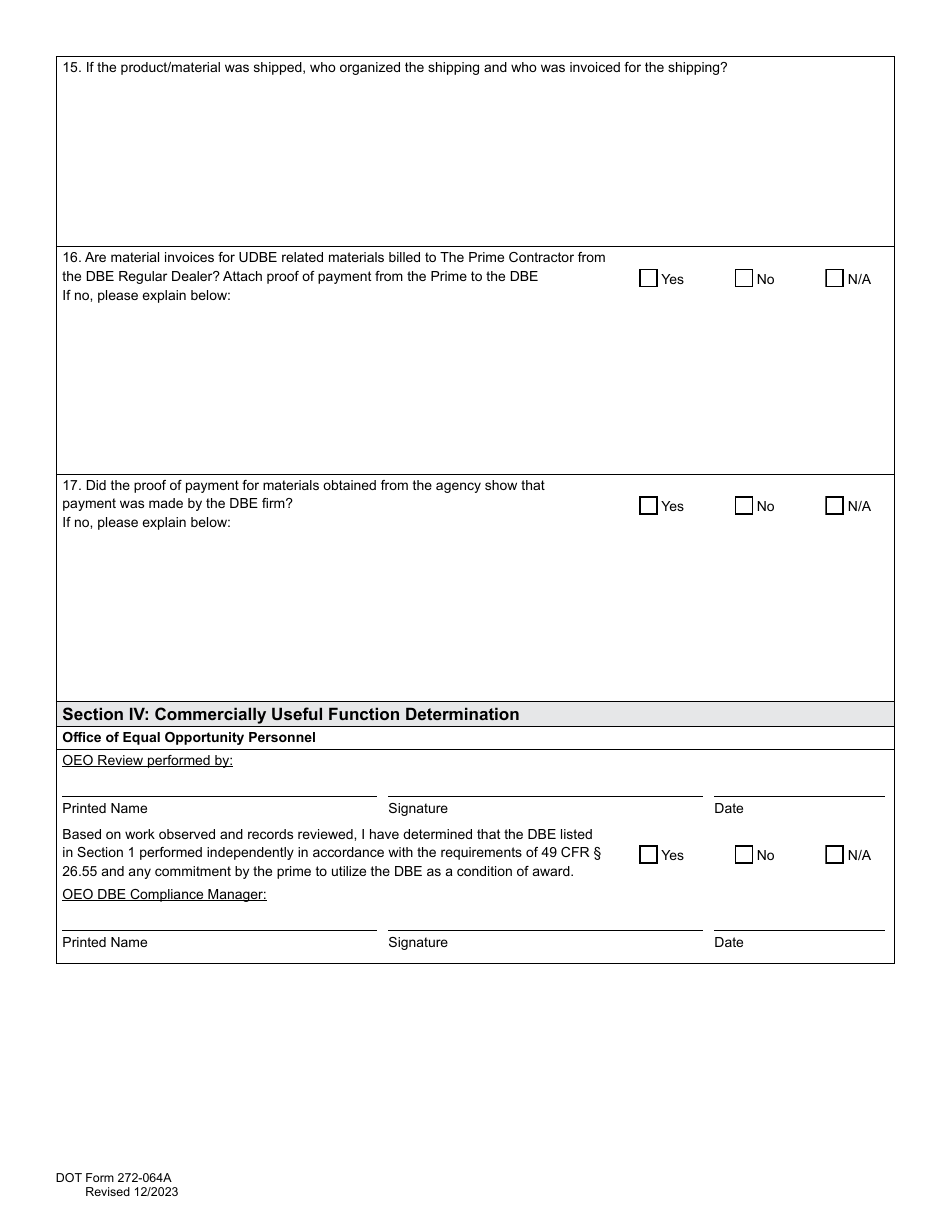 DOT Form 272-064A Local Agency - Dbe / Fsbe Commercially Useful Function on-Site Review for Regular Dealer and Manufacturers - Washington, Page 5