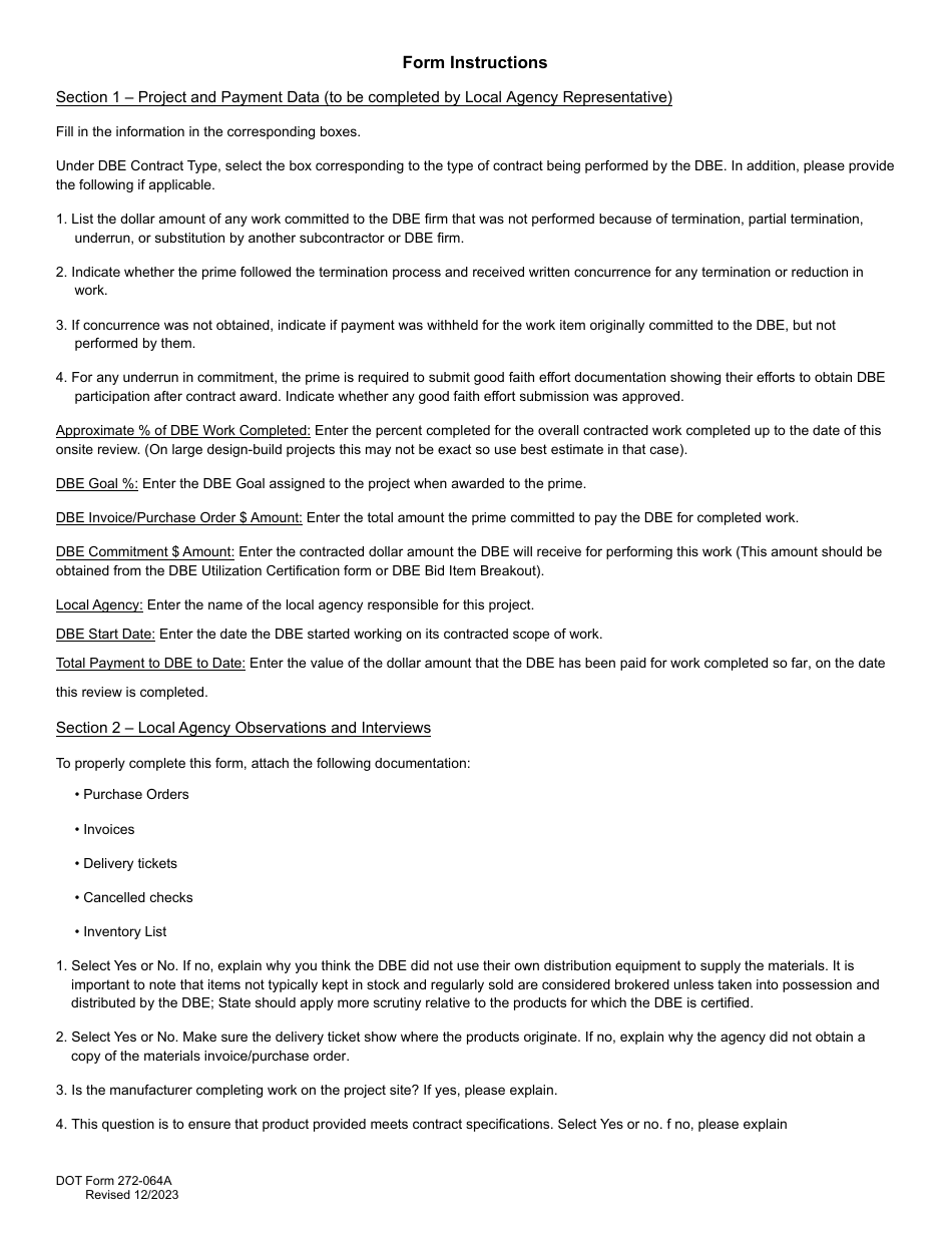 DOT Form 272-064A Local Agency - Dbe / Fsbe Commercially Useful Function on-Site Review for Regular Dealer and Manufacturers - Washington, Page 6