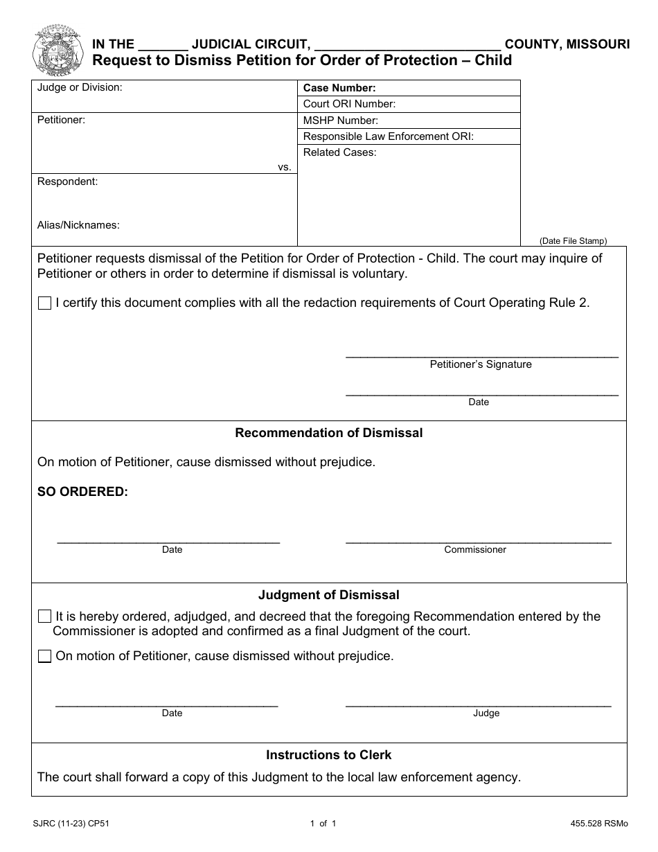 Form CP51 Download Fillable PDF or Fill Online Request to Dismiss