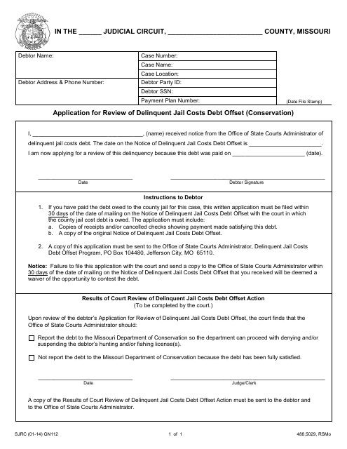 Form GN112 Application for Review of Delinquent Jail Costs Debt Offset (Conservation) - Missouri