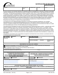 Formulario DOC05-525S Notificacion De Rechazo - Washington (Spanish)