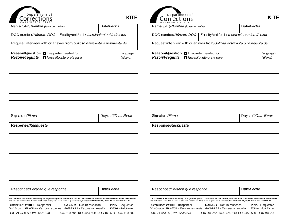 Kite Paperwork Form DOC21-473ES Download Printable PDF or Fill Online Kite, Washington ...