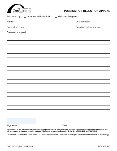Form DOC21-757  Printable Pdf