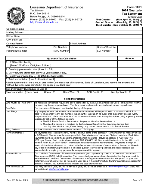 Form 1071 Quarterly Tax Statement - Louisiana, 2024