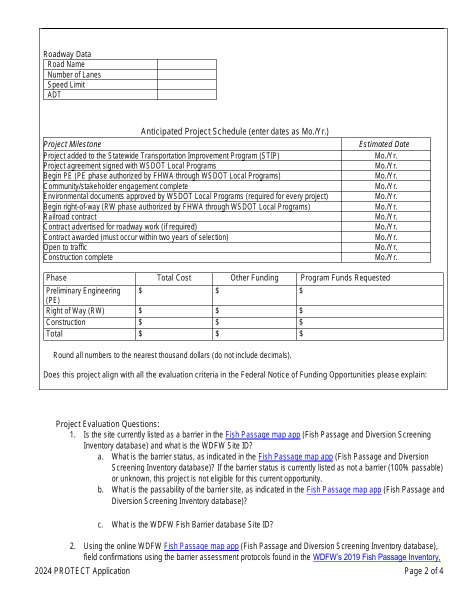 Protect Funding Application - Washington, Page 2