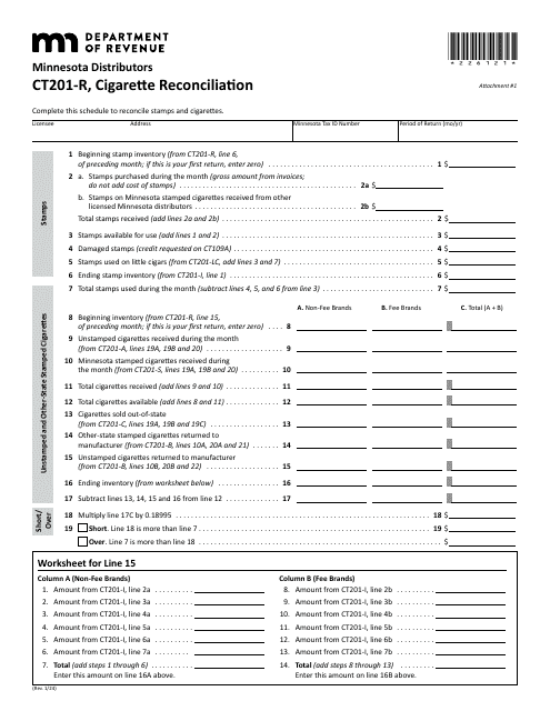 Form CT201-R Attachment 1 Cigarette Reconciliation - Minnesota Distributors (Periods After Jan. 1, 2024) - Minnesota