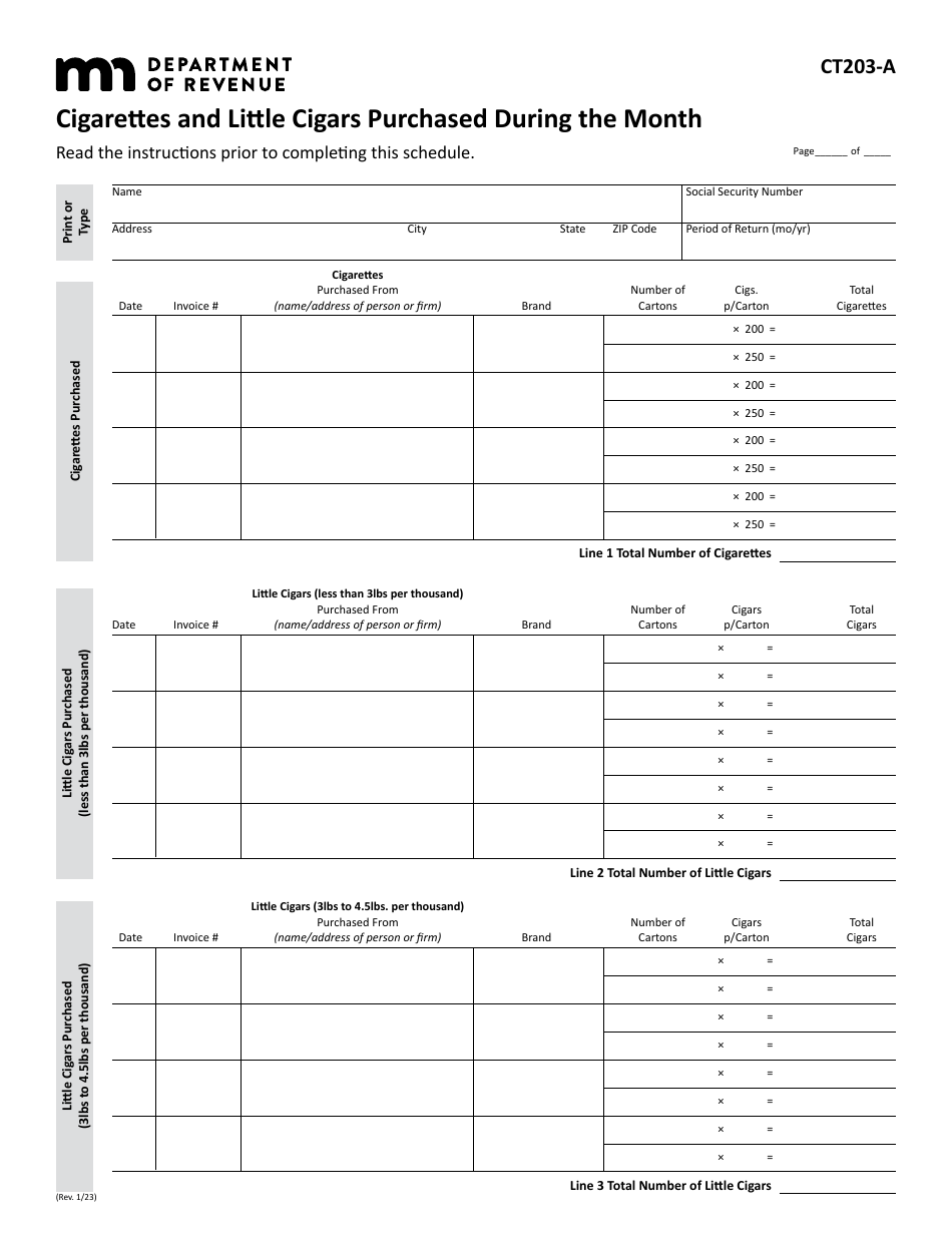 Form CT203 Cigarette Use Tax Return (Periods After Jan. 1, 2024) - Minnesota, Page 2