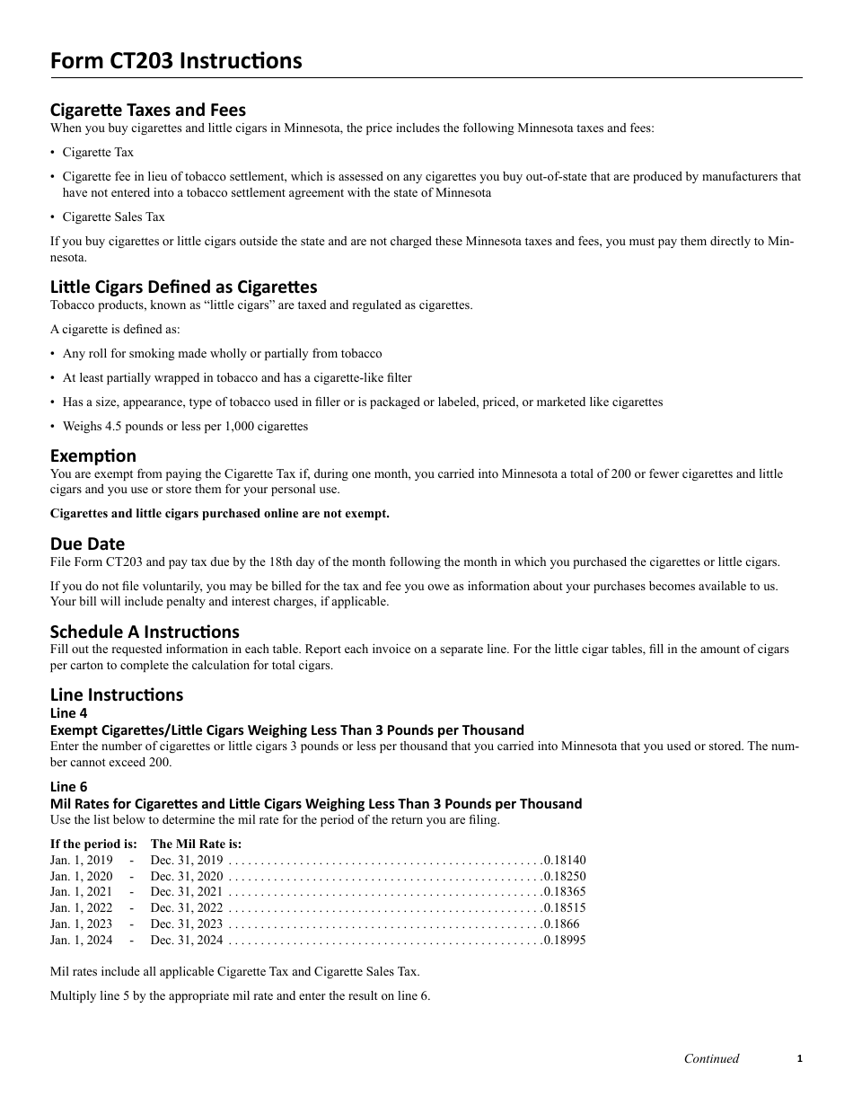 Form CT203 Cigarette Use Tax Return (Periods After Jan. 1, 2024) - Minnesota, Page 3