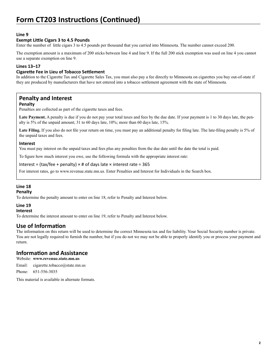 Form CT203 Cigarette Use Tax Return (Periods After Jan. 1, 2024) - Minnesota, Page 4